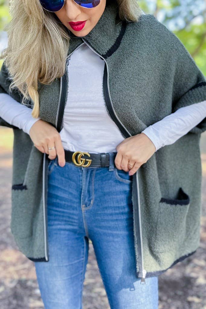 The Fireside Cozy Knit Cardigan - Olive Green - O/S Fit
