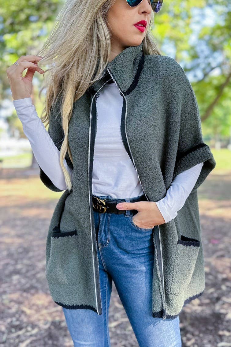 The Fireside Cozy Knit Cardigan - Olive Green - O/S Fit