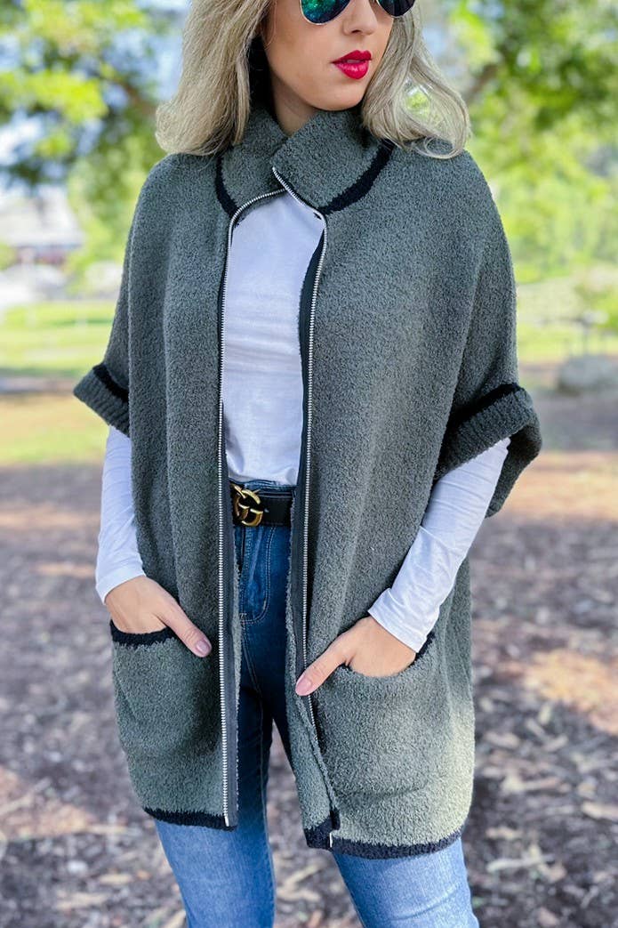 The Fireside Cozy Knit Cardigan - Olive Green - O/S Fit