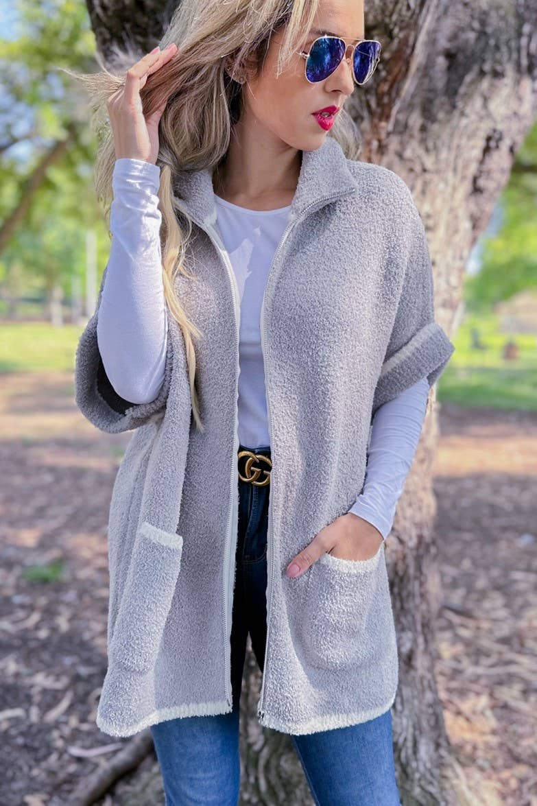 The Fireside Cozy Knit Cardigan - Grey - O/S Fit