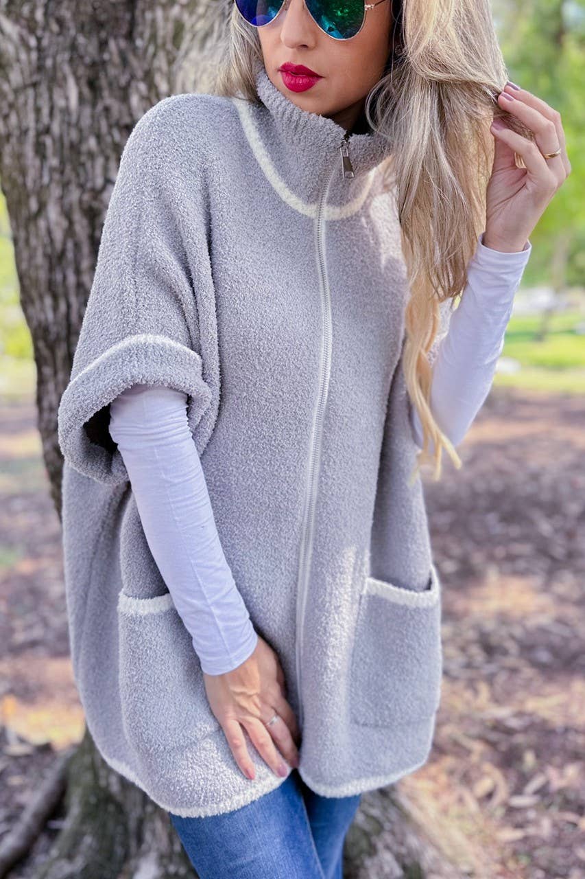 The Fireside Cozy Knit Cardigan - Grey - O/S Fit